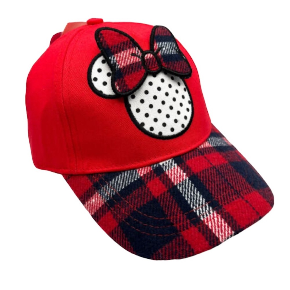 Disney Junior Mini Mouse Youth Adjustable Hat Cap Red/Black Plaid Bow- NWT